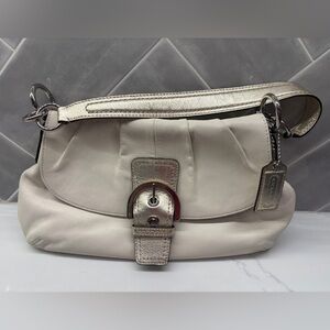 Coach Soho Flap Shoulder Bag F17217 – Ivory Metallic, Silver Hardware